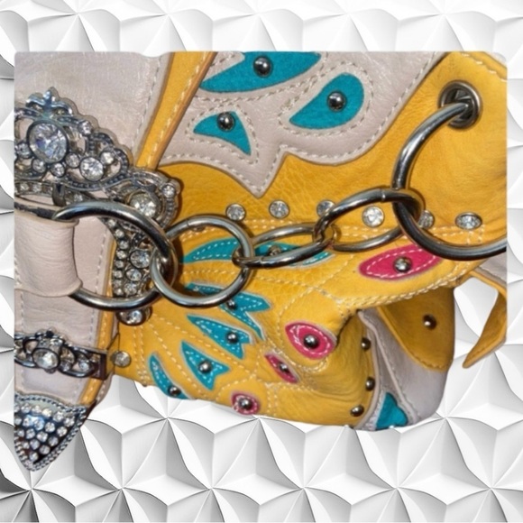 EUC Concealed Carry Boho/Western Purse Yellow & Turquoise Rhinestones - Picture 8 of 11